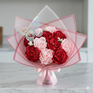 Luxury artificial rose bouquet in red and pink for weddings, birthdays and romantic gifts